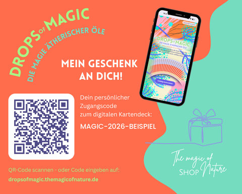 Beispiel eines Geschenkkärtchens mit QR-Code und Zugangscode